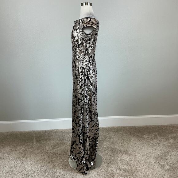 XSCAPE Sequined Off the Shoulder Evening Gown Black and Gold Size 6 Formal Dress - Picture 5 of 13